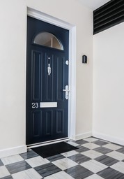 Timber-engineered fire door blending with interior design