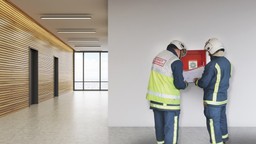 Firefighter accessing a Premises Information Box to retrieve critical building safety information.